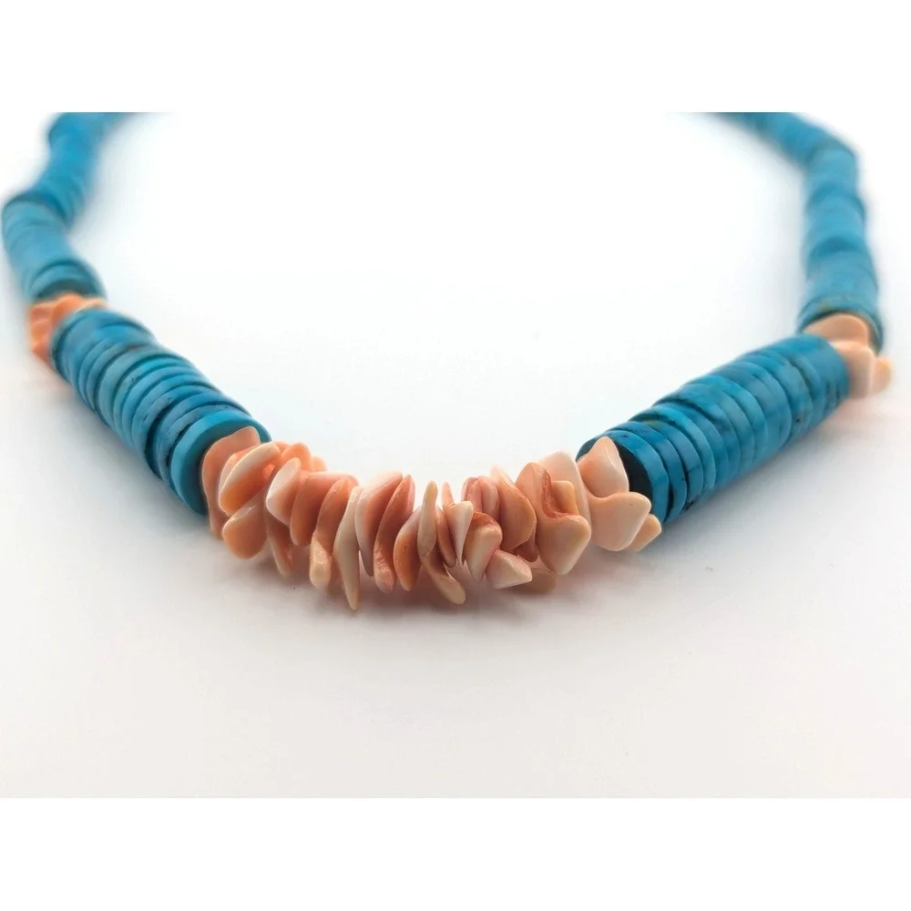 Native American Necklace‎ Flat Disc Graduated Turquoise Heishi Beaded Jewelry **